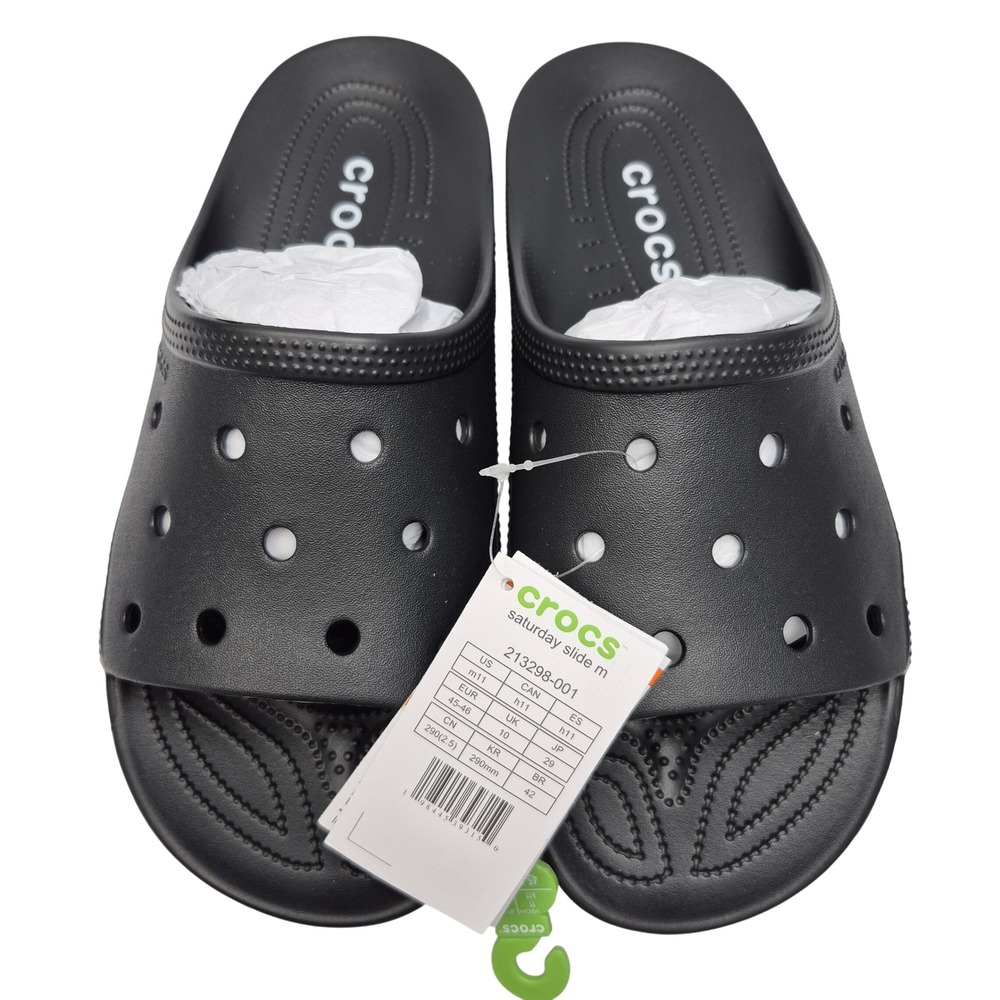 Crocs Men's Saturday Slides Black Size 11 Sandals Shoes 213298-001